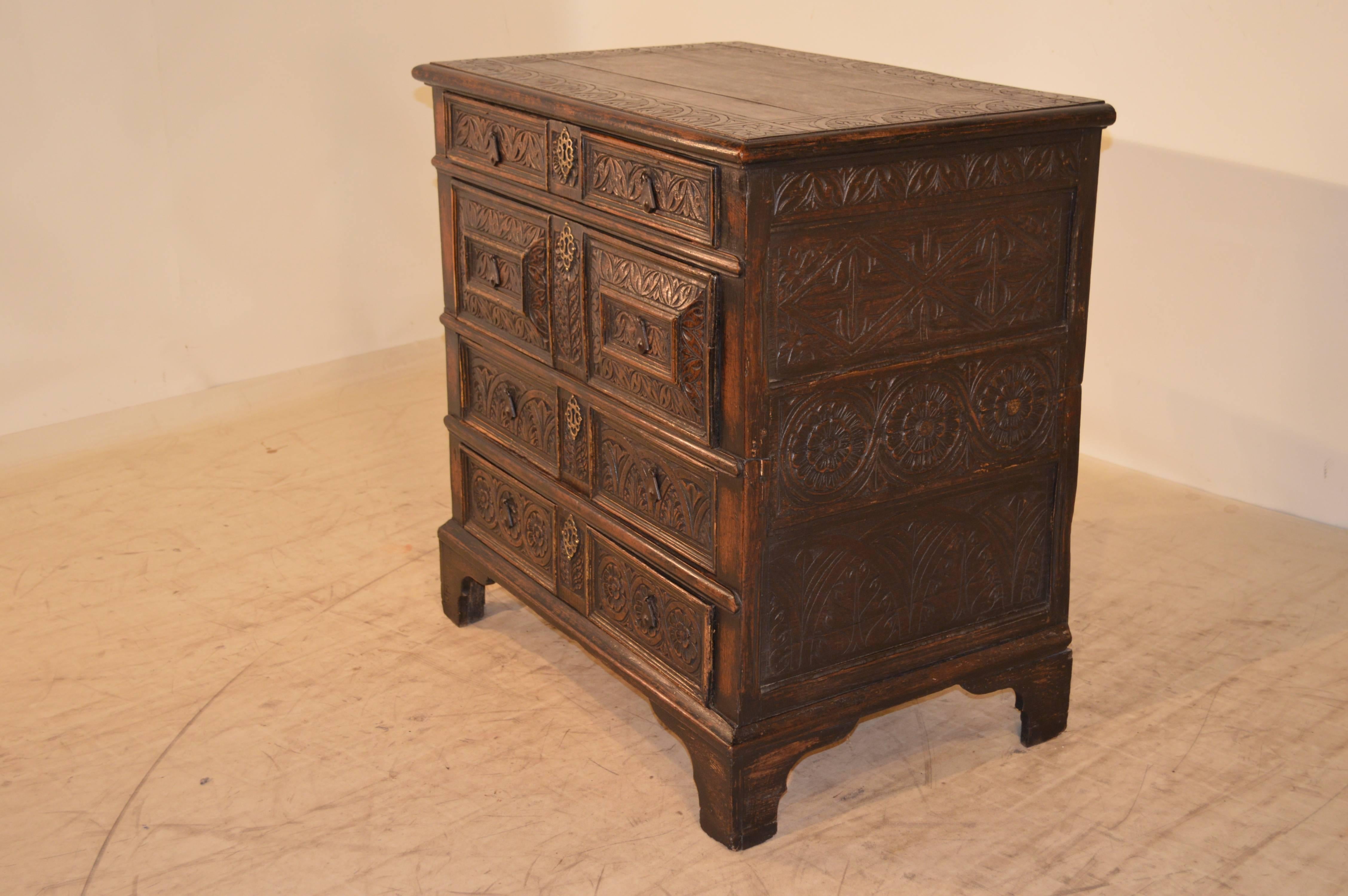 William and Mary 17th Century English Carved Oak Chest