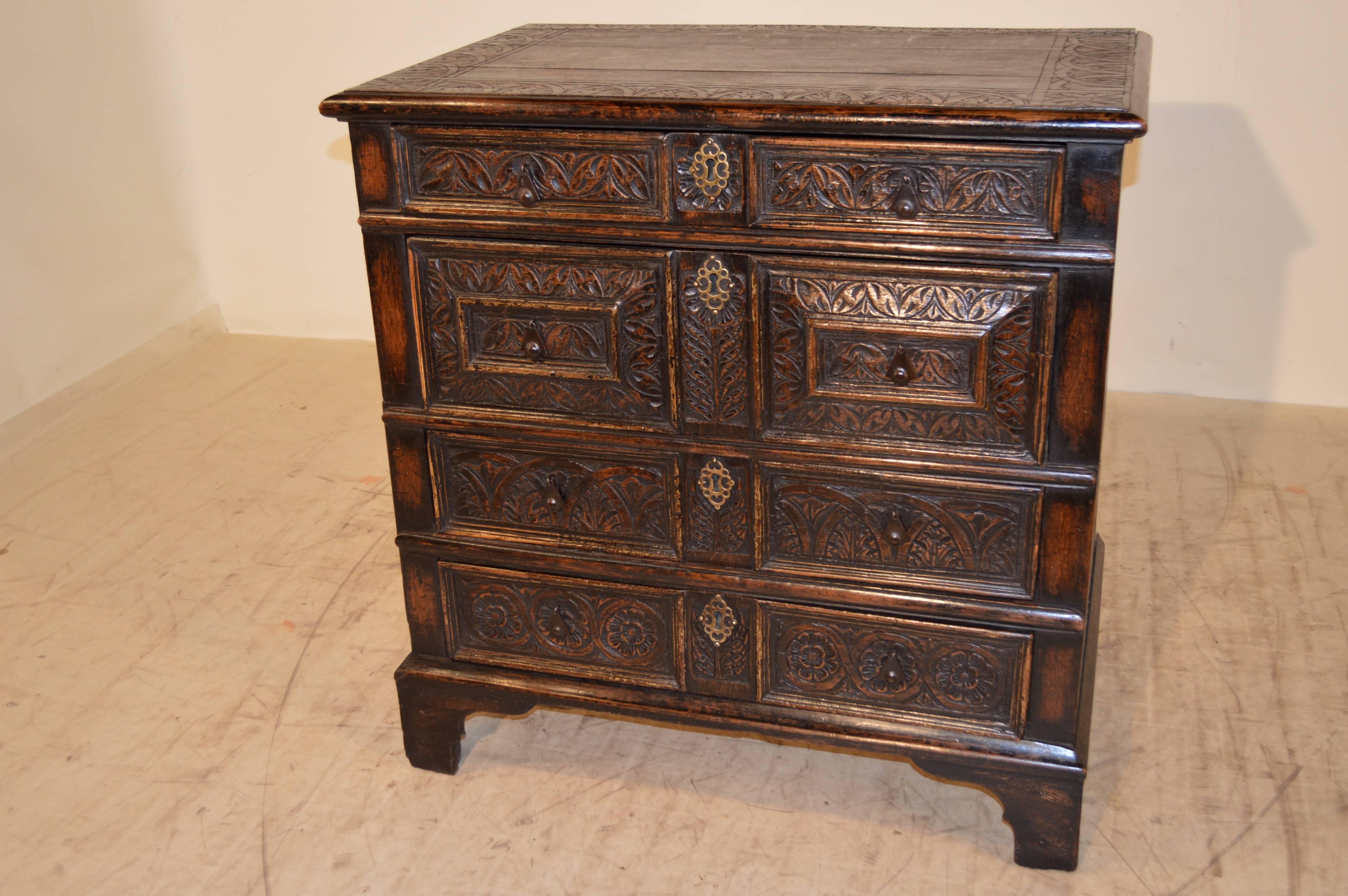 17th Century English Carved Oak Chest In Excellent Condition In High Point, NC