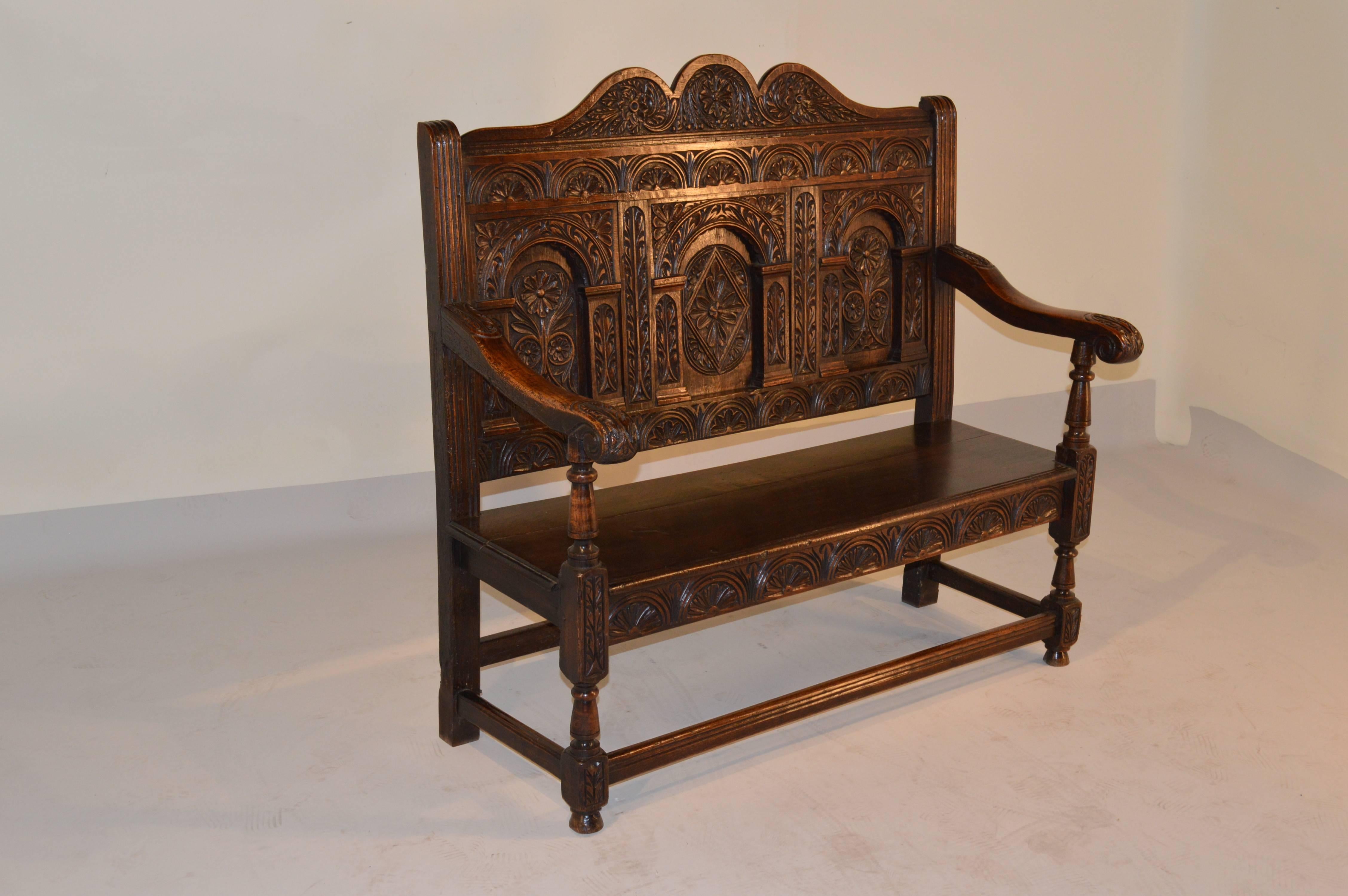 Early Victorian Early 19th Century Carved English Oak Settee