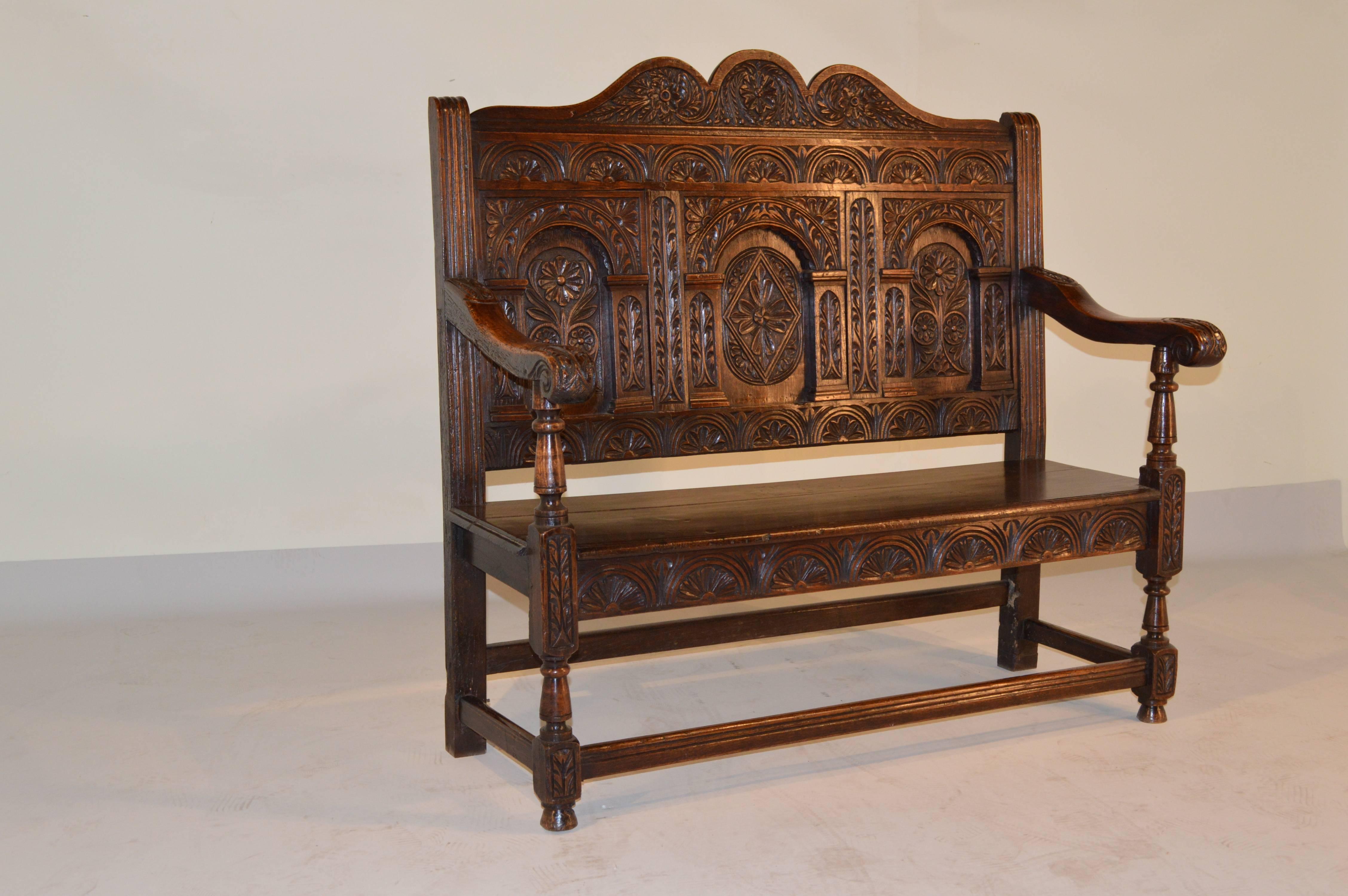 Early 19th Century Carved English Oak Settee 3