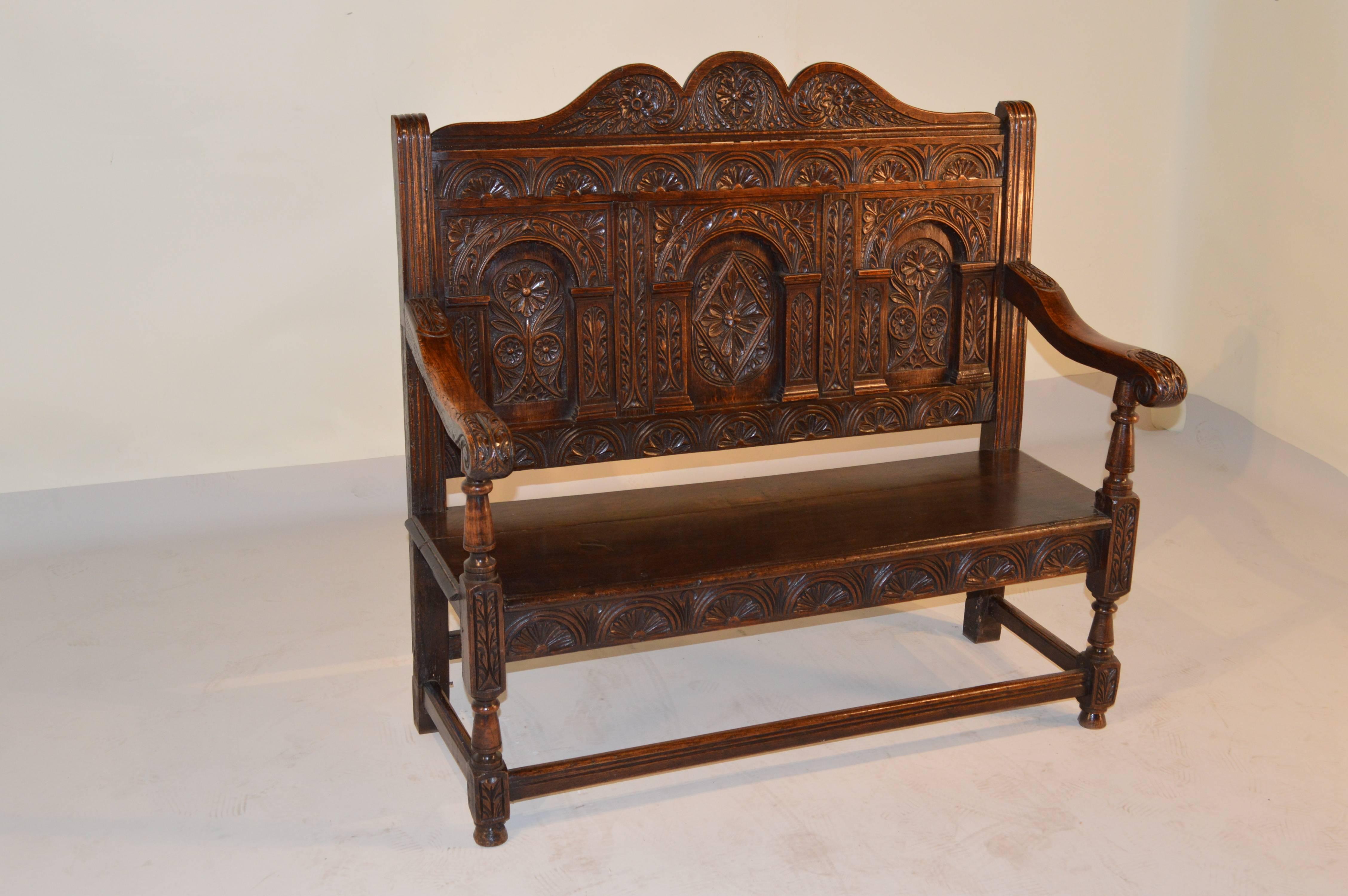 Early 19th Century Carved English Oak Settee 4
