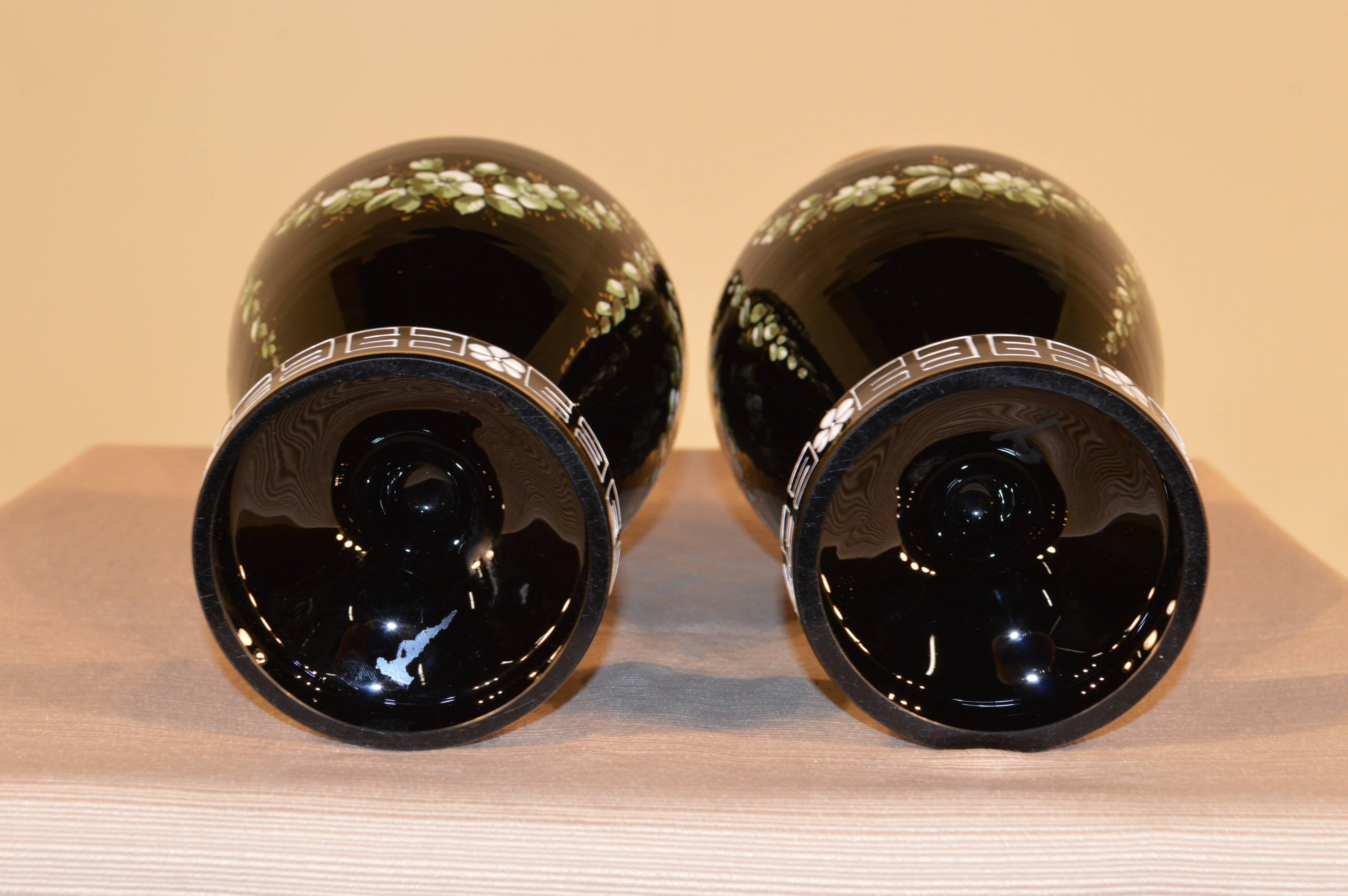 French 19th Century Pair of Black Amethyst Opaline Vases