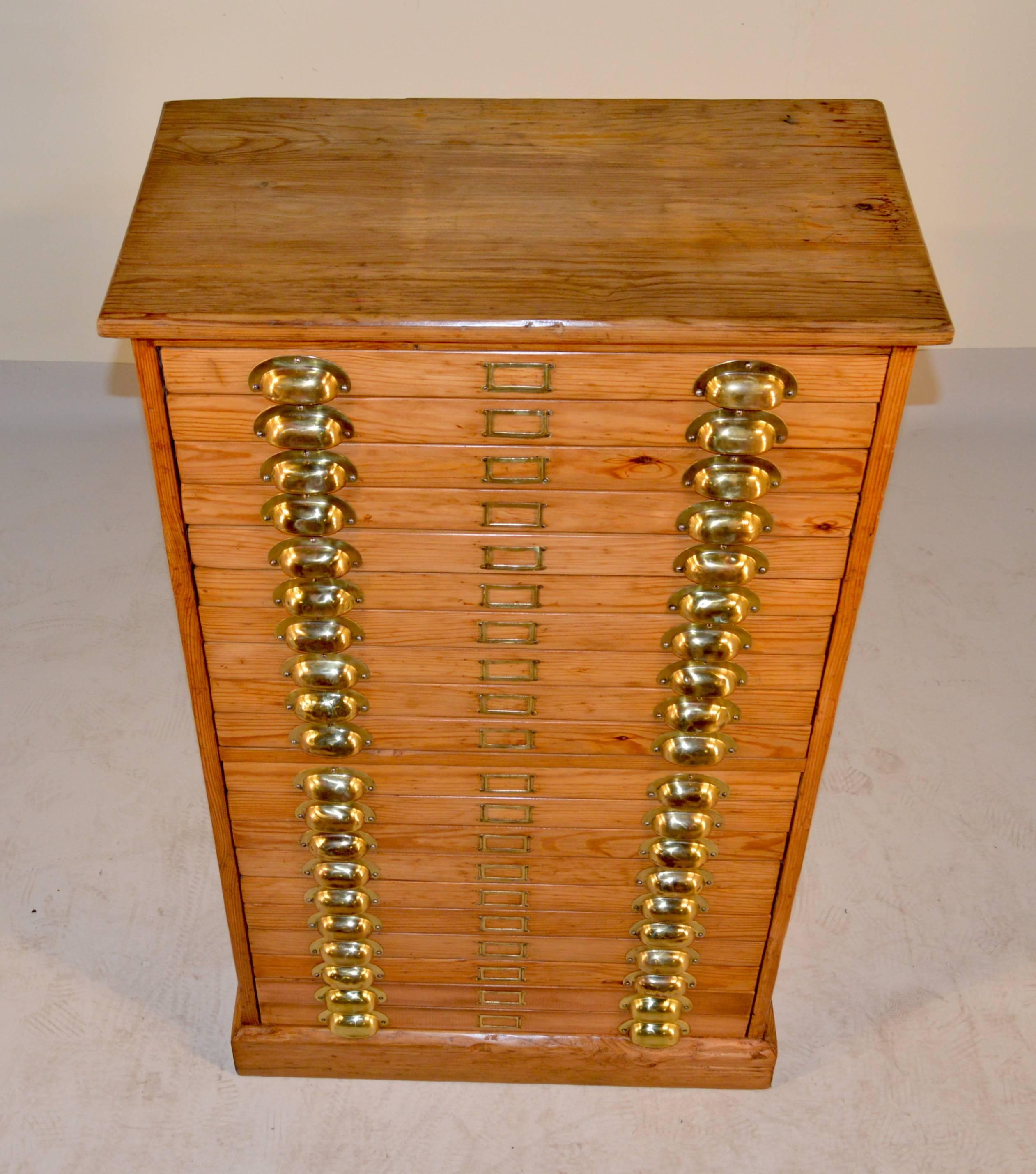 Brass 19th Century English Pine Specimen Cabinet