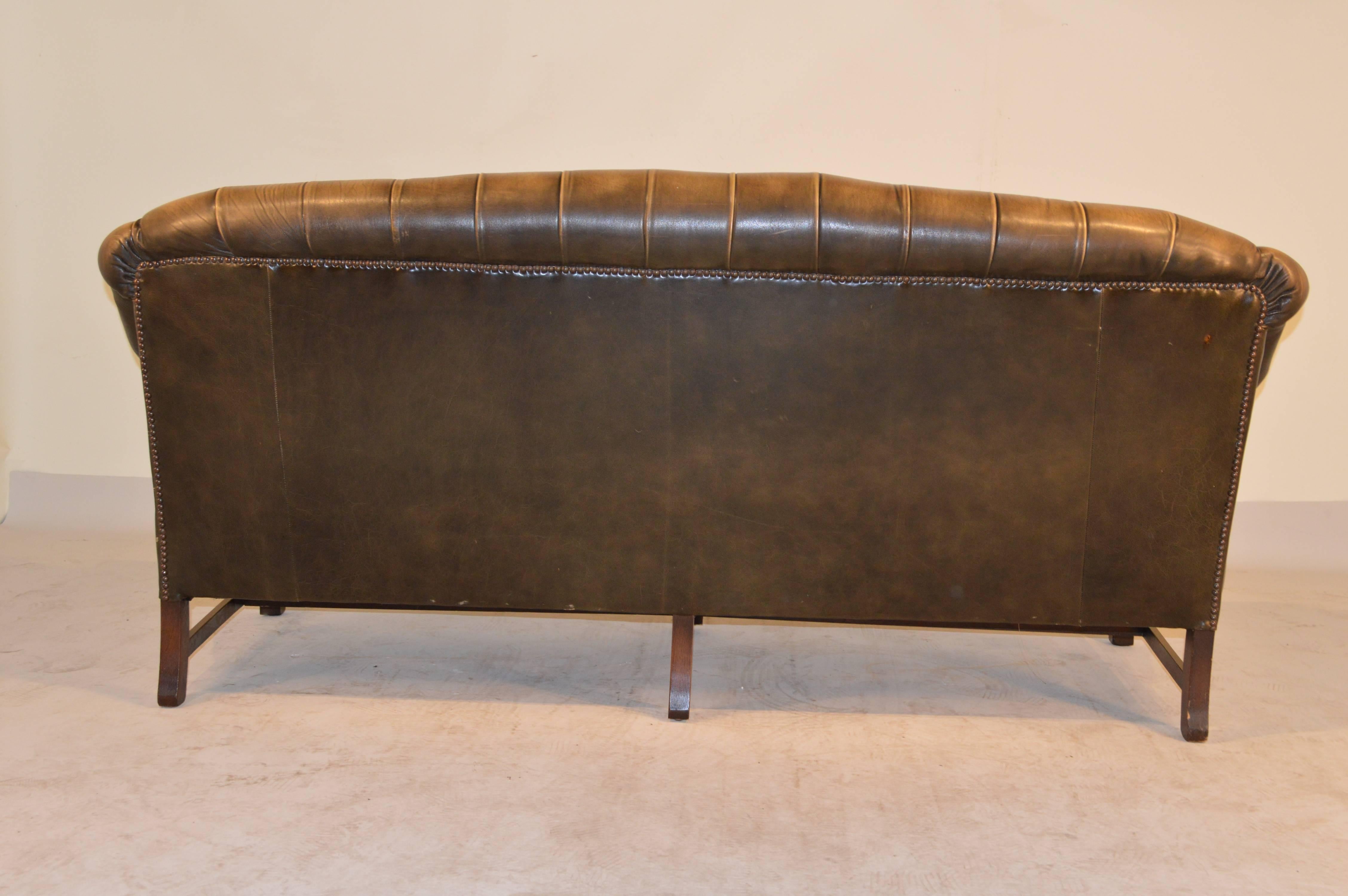 20th Century English Leather Chesterfield Sofa, circa 1950