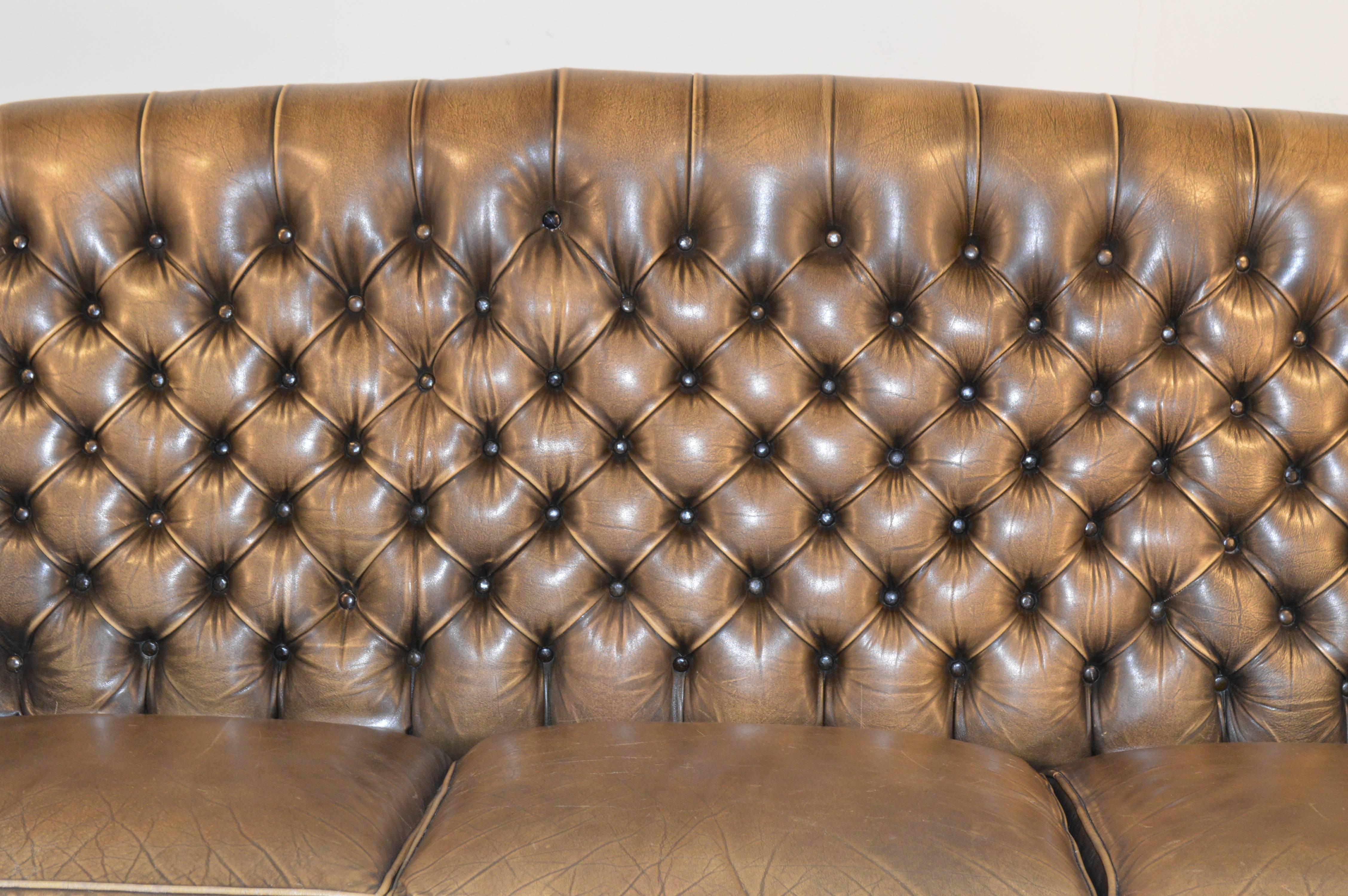 English Leather Chesterfield Sofa, circa 1950 3