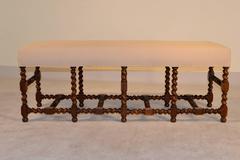 19th Century English Oak Upholstered Long Bench