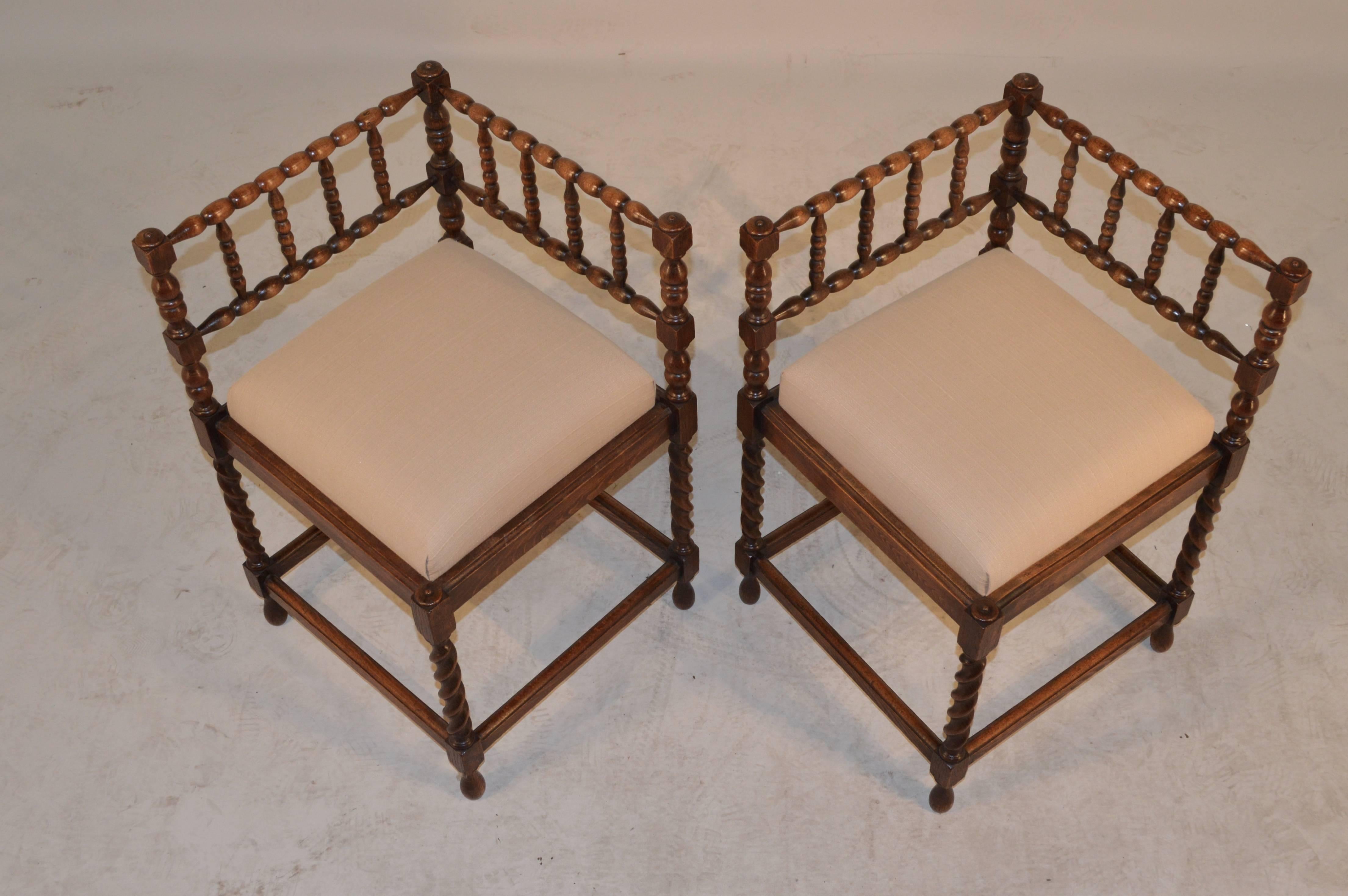 Turned 19th Century Pair of French Corner Chairs