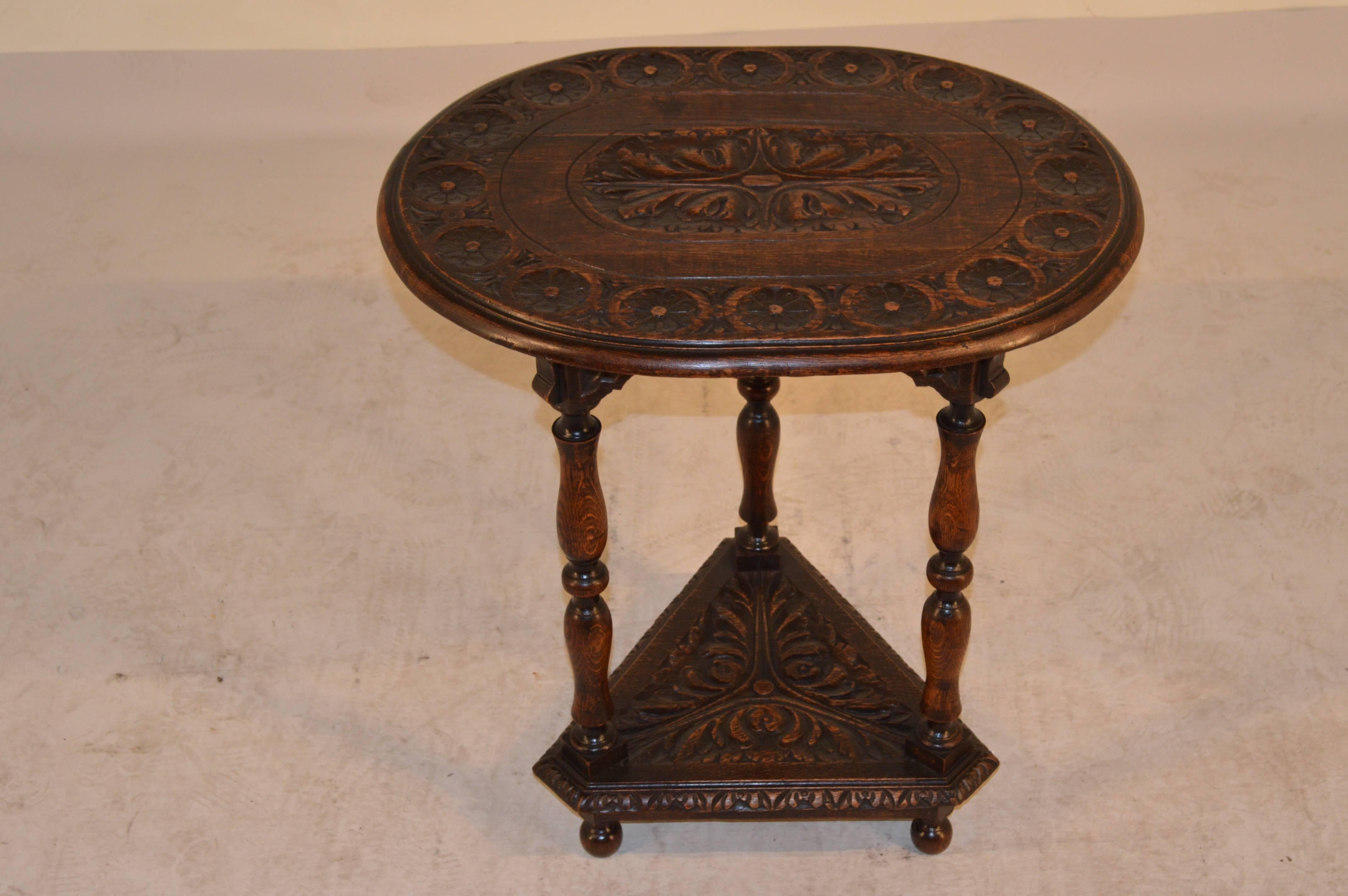 Carved 19th Century English Oak Oval Side Table