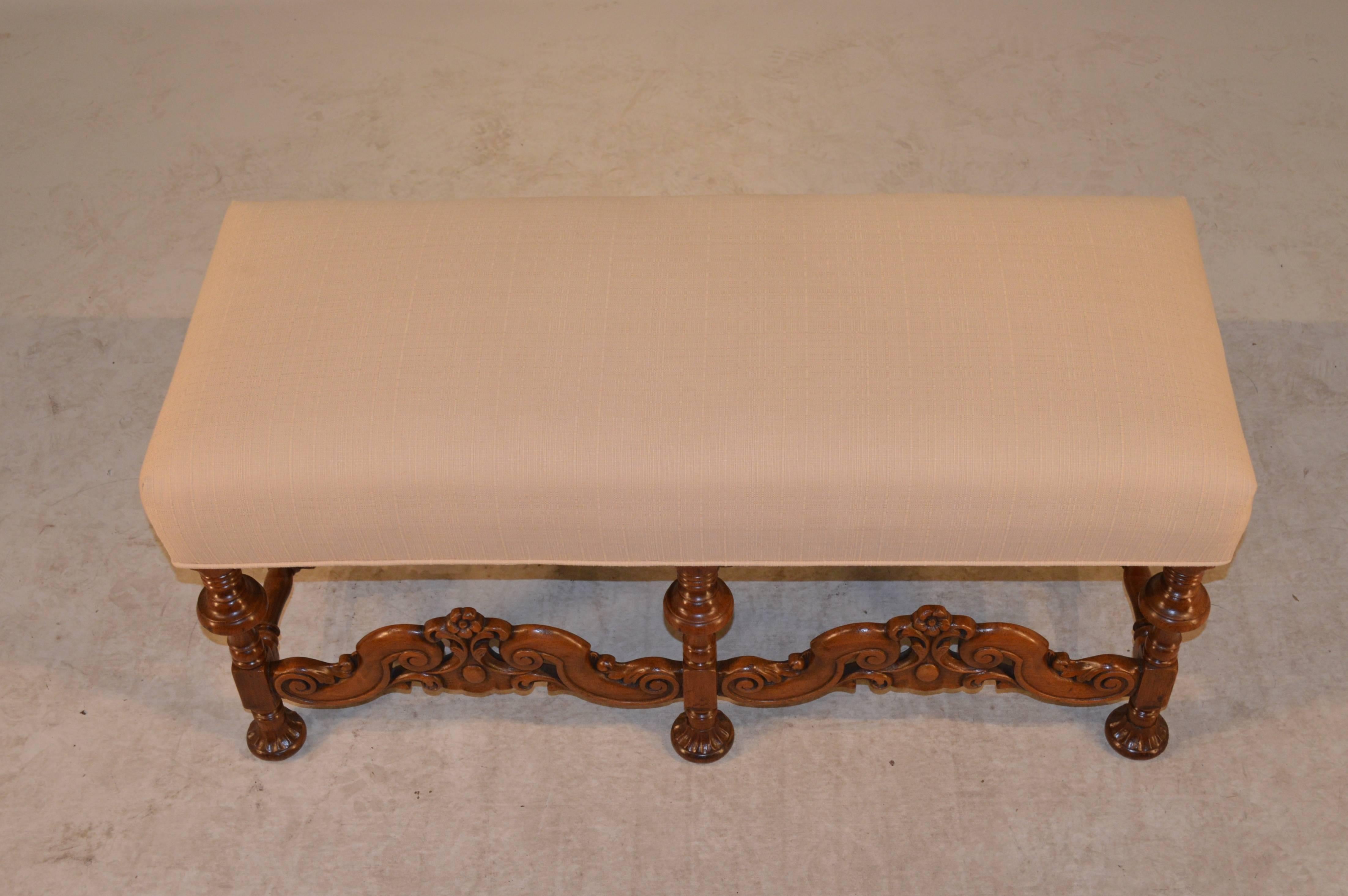19th Century English Walnut Upholstered Bench 1