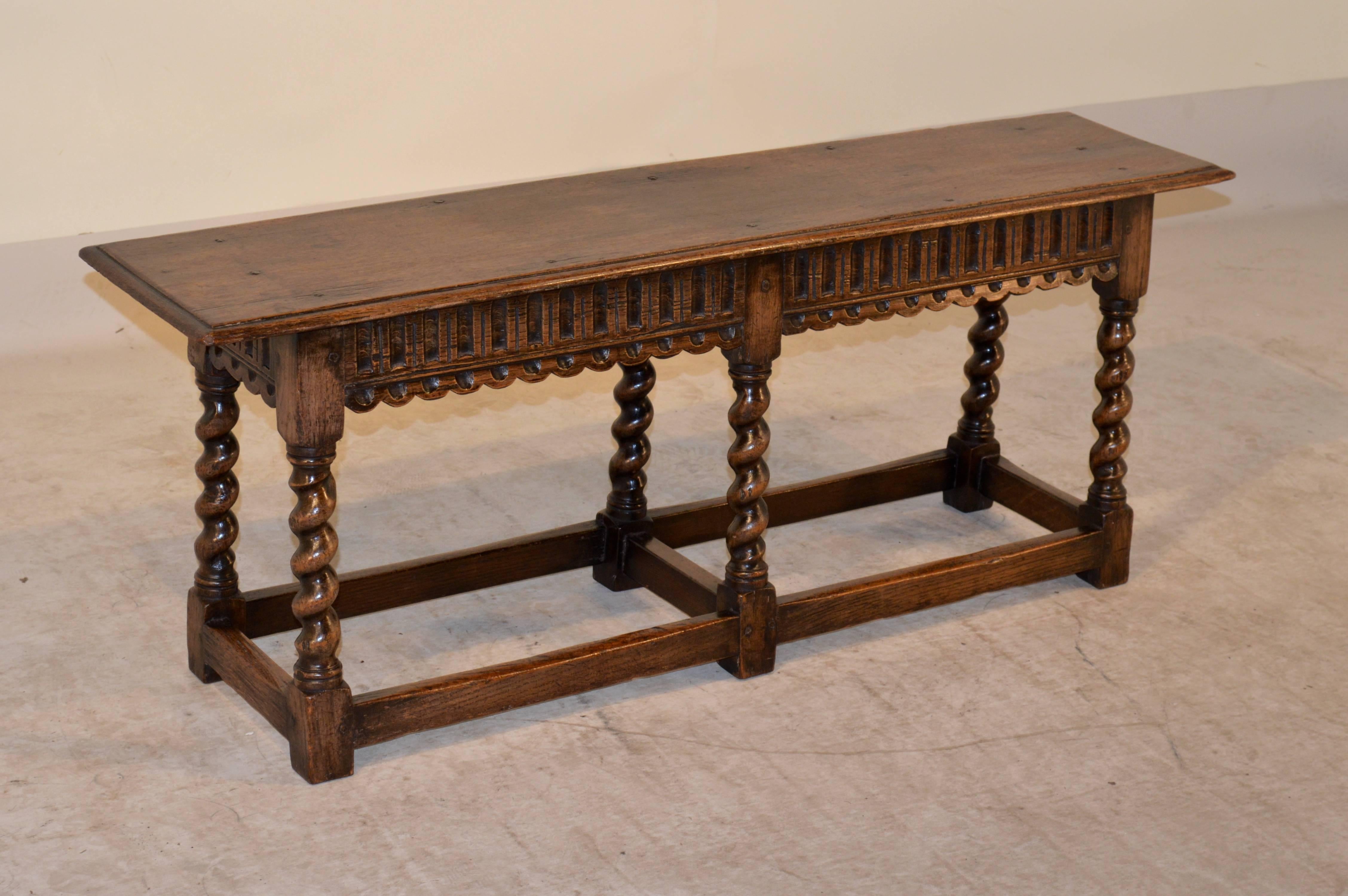 19th Century English Oak Barley Twist Joint Bench In Excellent Condition In High Point, NC