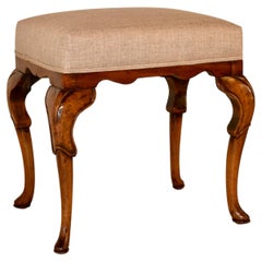 Edwardian English Walnut Upholstered Stool, Circa 1900