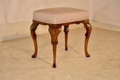 Edwardian English Walnut Upholstered Stool, Circa 1900