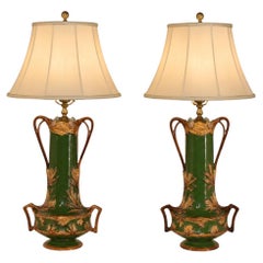 Pair of 19th Century Majolica Lamps