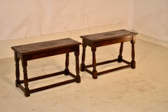 Pair of Late 19th Century English Oak Carved Benches