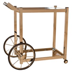 Mid-Century Chrome and Smoked Glass Two Tier Rolling Bar Cart