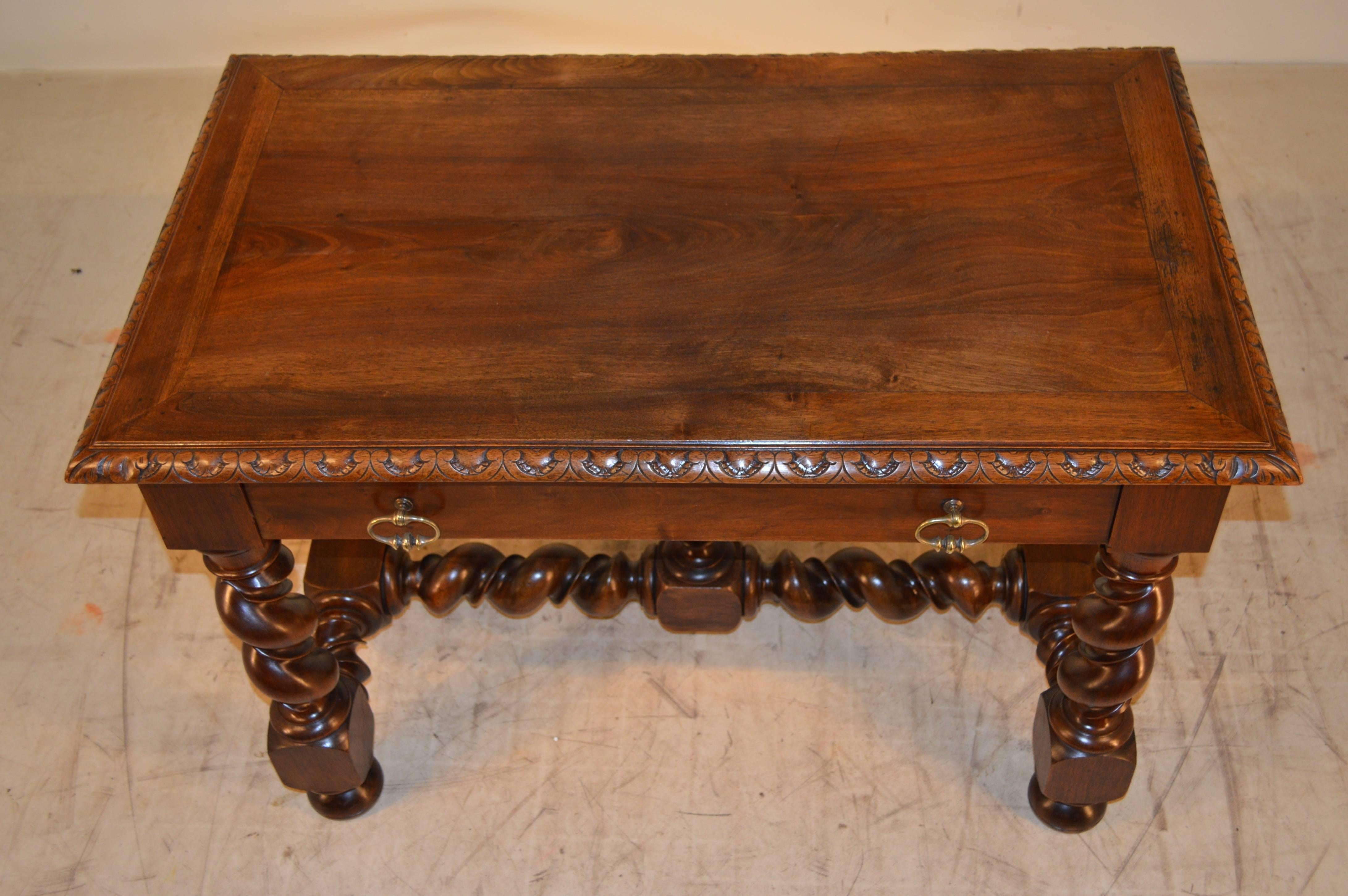 French 19th Century Walnut Table with Vine Twist Legs For Sale