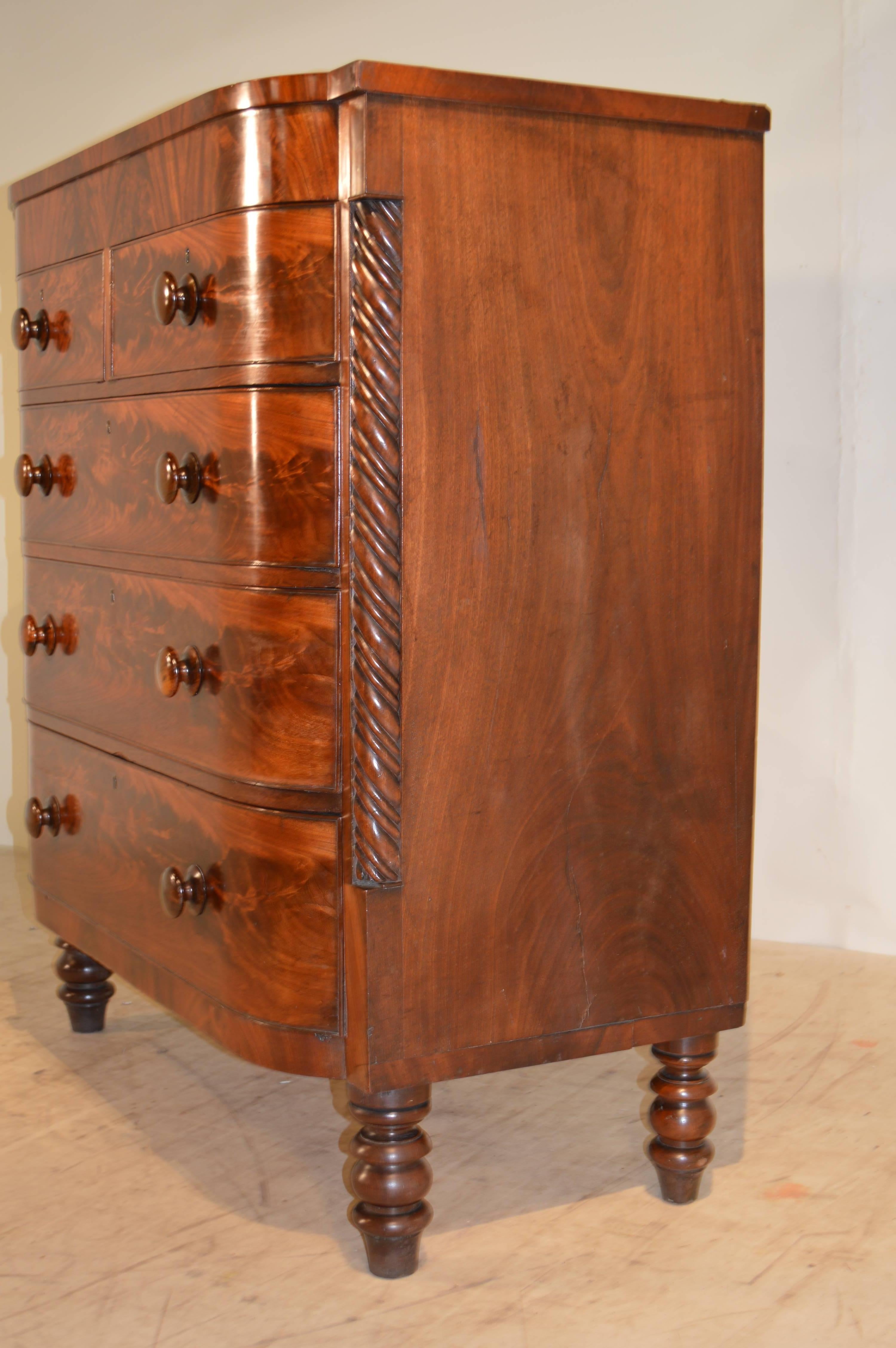 Victorian 19th Century Flame Mahogany Bow Front Chest