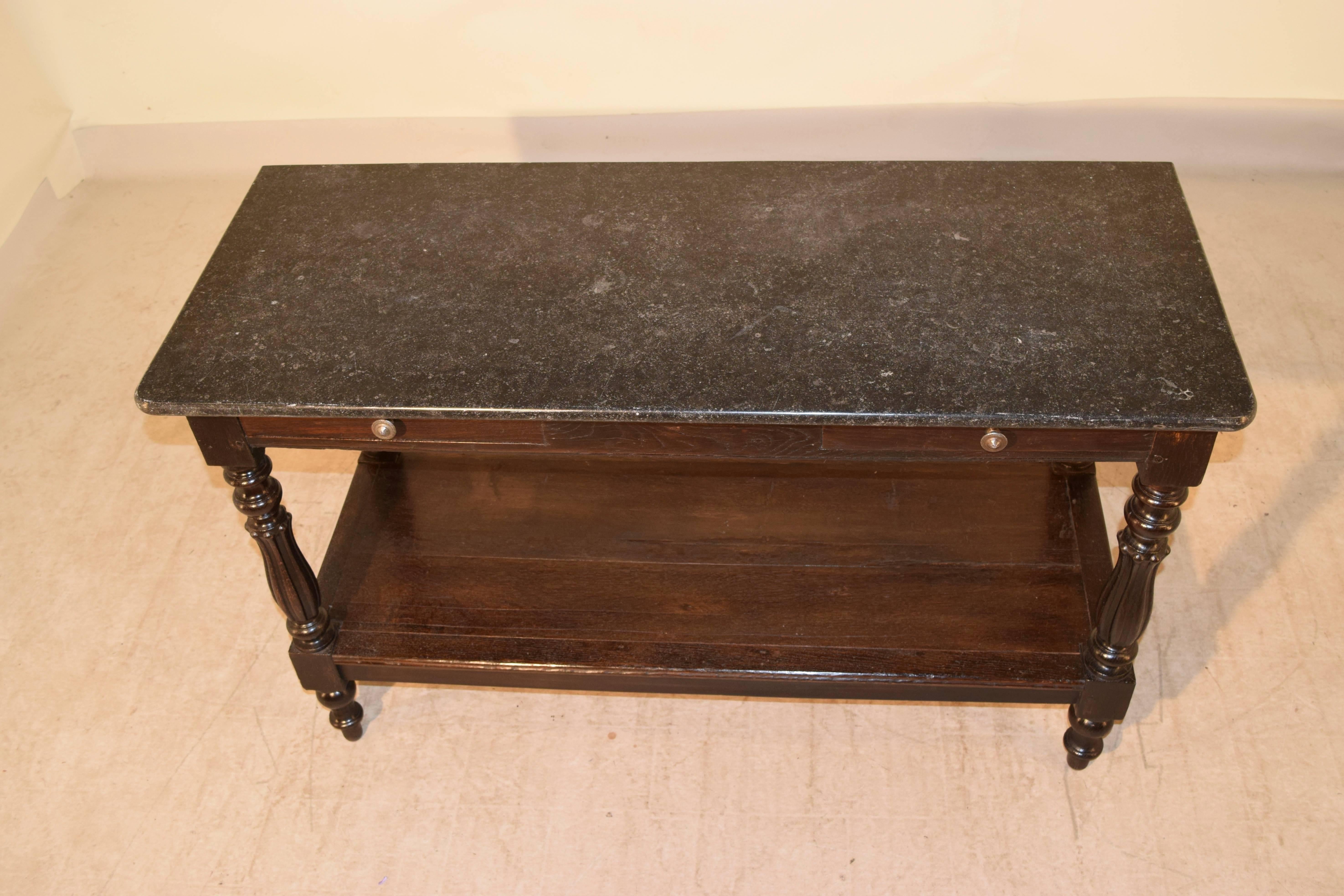 Elm 19th Century English Server with Marble Top