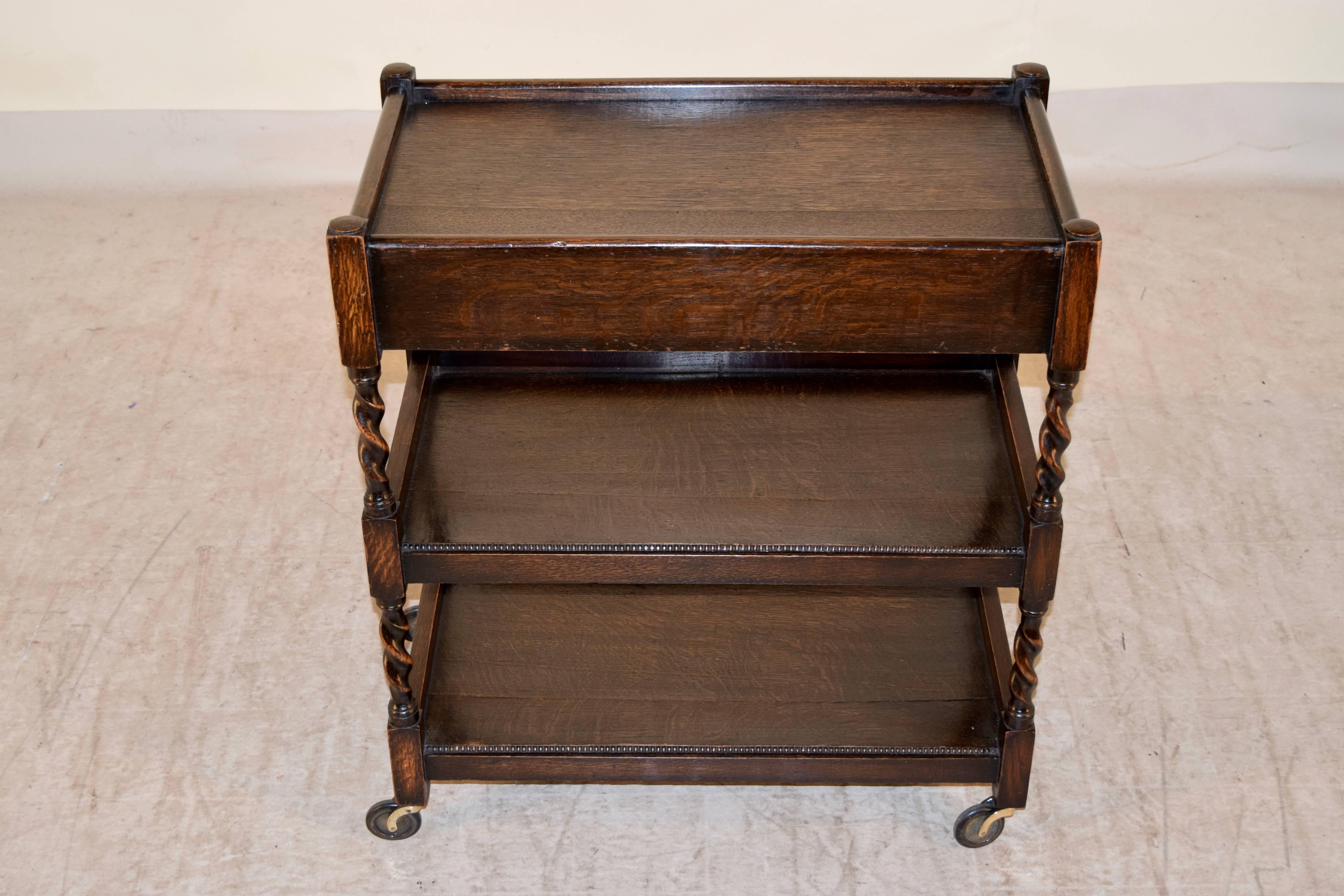 English Three-Tier Drinks Cart, circa 1900 In Excellent Condition In High Point, NC