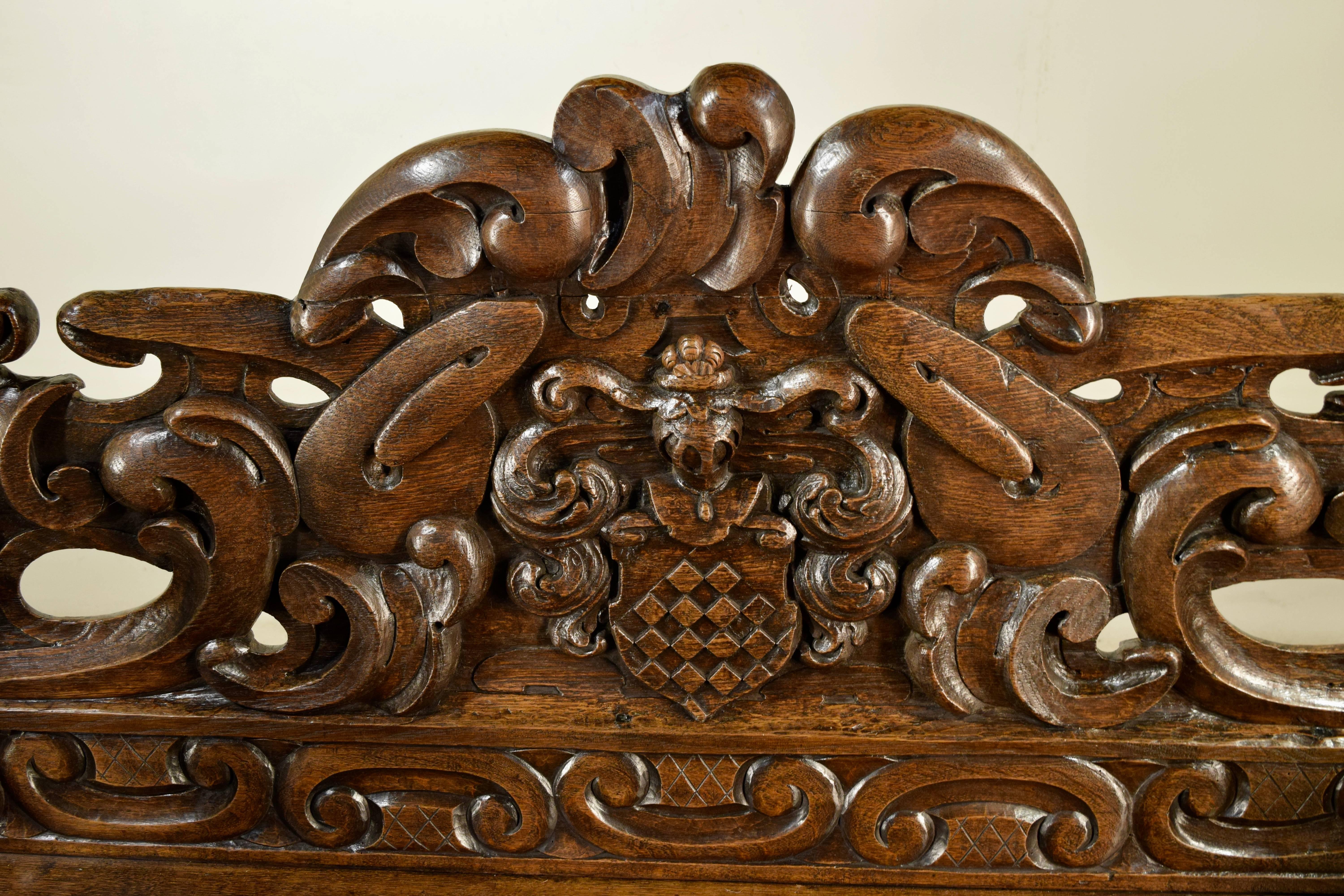 19th Century French Carved Oak Settle 1