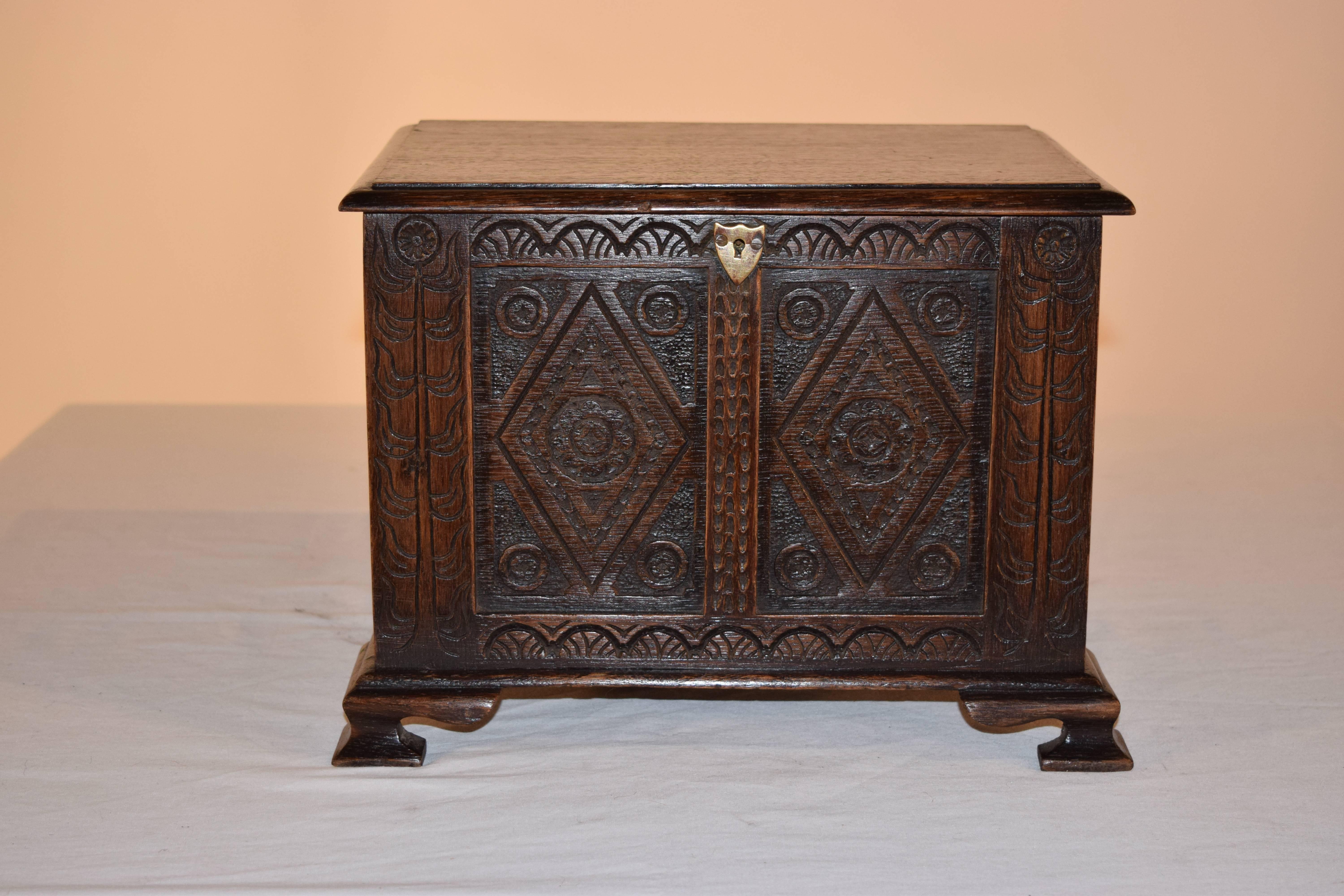 19th Century Carved Miniature Blanket Chest 1