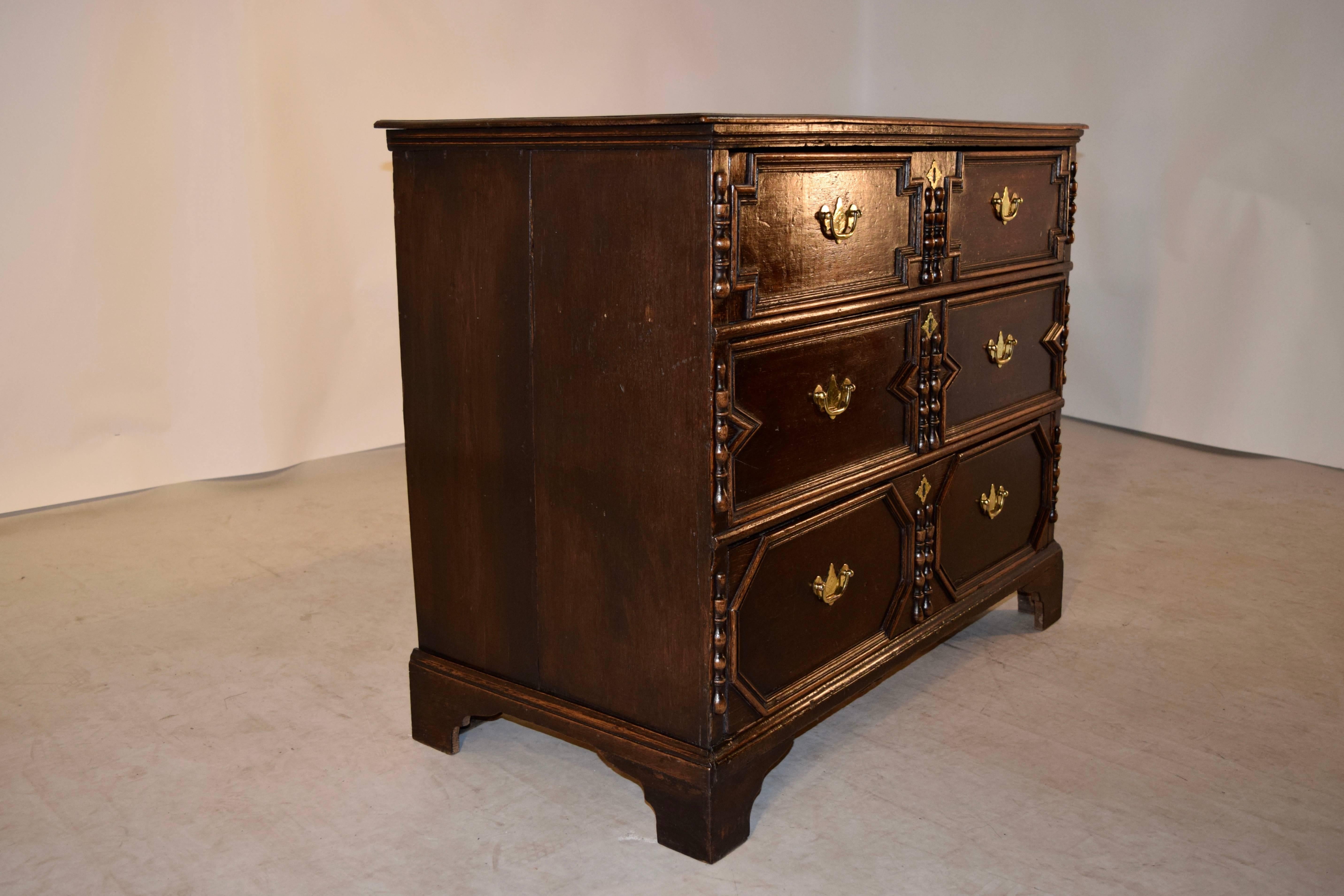 Brass Early 18th Century Oak Chest of Drawers