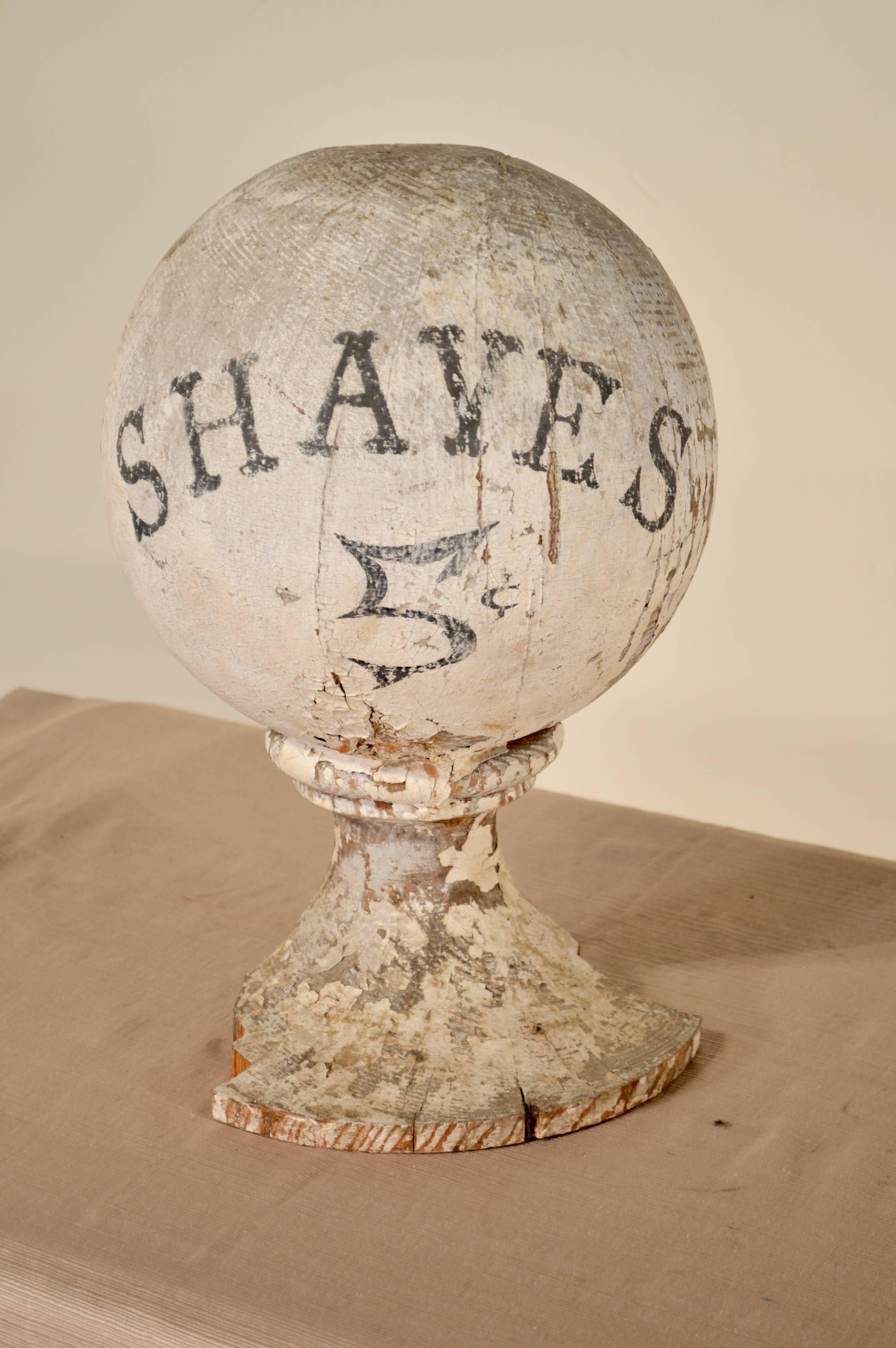 19th century American shaving advertisement sign. Wear and losses to paint.