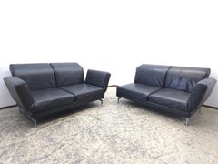 Pair of Brühl Moule Black Leather Convertible Sofas by Roland Meyer-Brühl