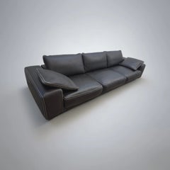Large Roche Bobois Four-Seat Sofa in Brown Leather, France