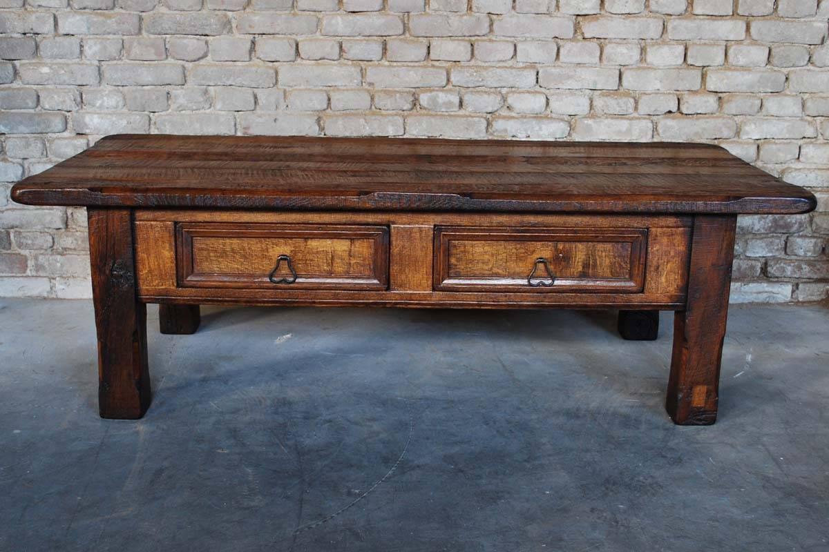 20th century coffee table with two drawers made from solid, old oakwood.
Originates Netherlands, dating app. 1960.