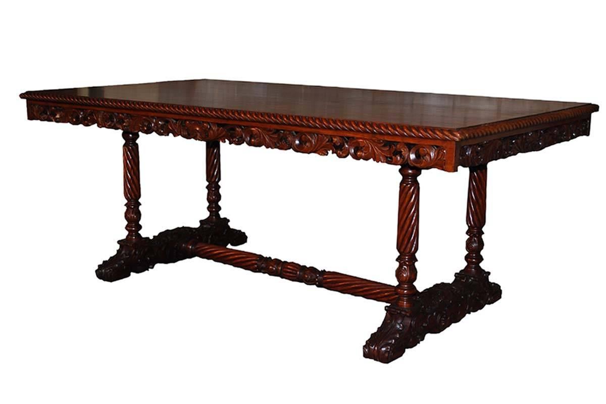 20th Century Neo Renaissance Italian Hand-Carved Table and Matching Sidetables 1