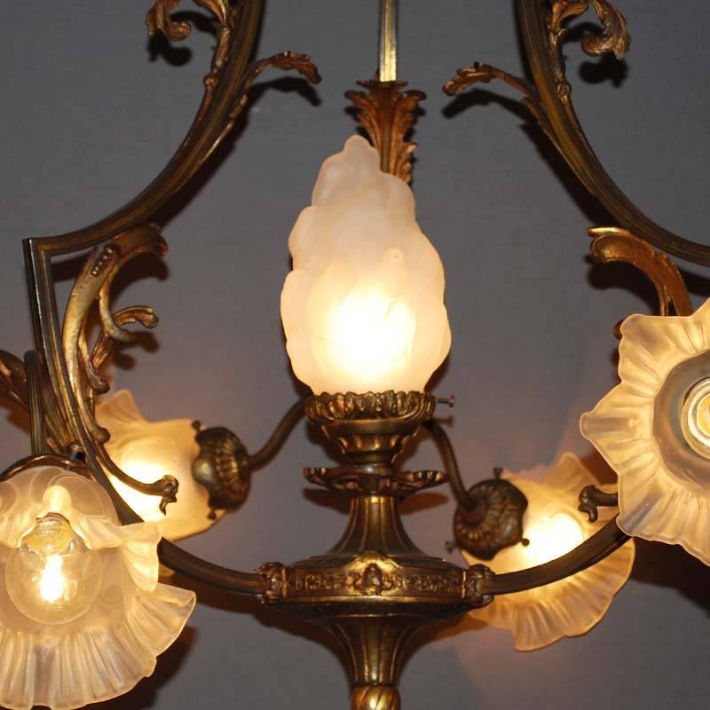 French 20th Century Brass and Glass Chandelier