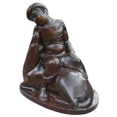 20th Century Statue Boy with dog by Alfons Vanriet 1892-1976