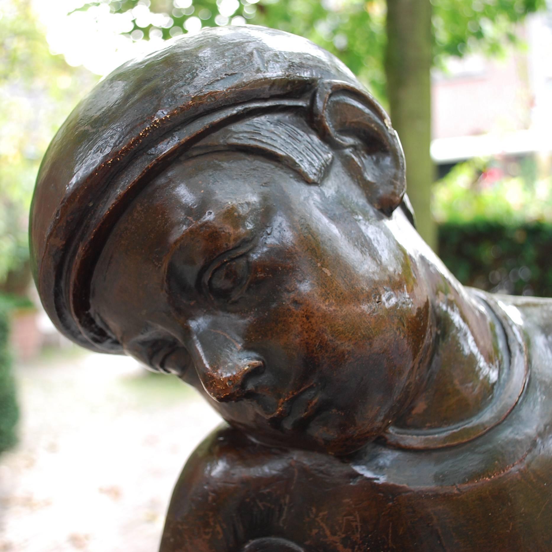 Belgian 20th Century Statue Boy with dog by Alfons Vanriet 1892-1976 For Sale