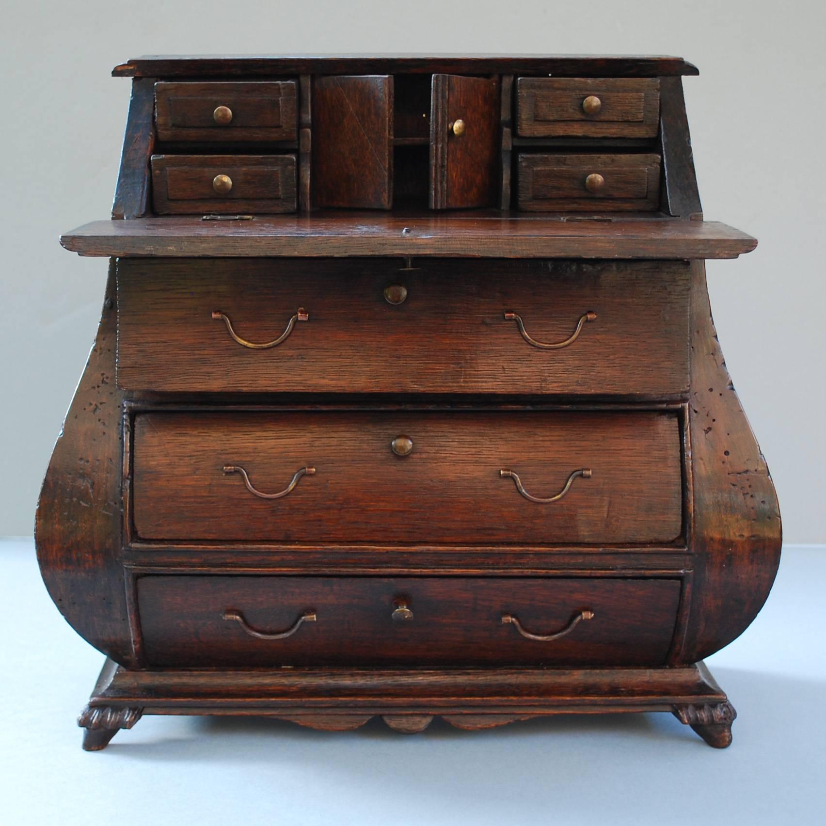 Oak 19th Century Dutch Miniature Secretaire Cabinet For Sale