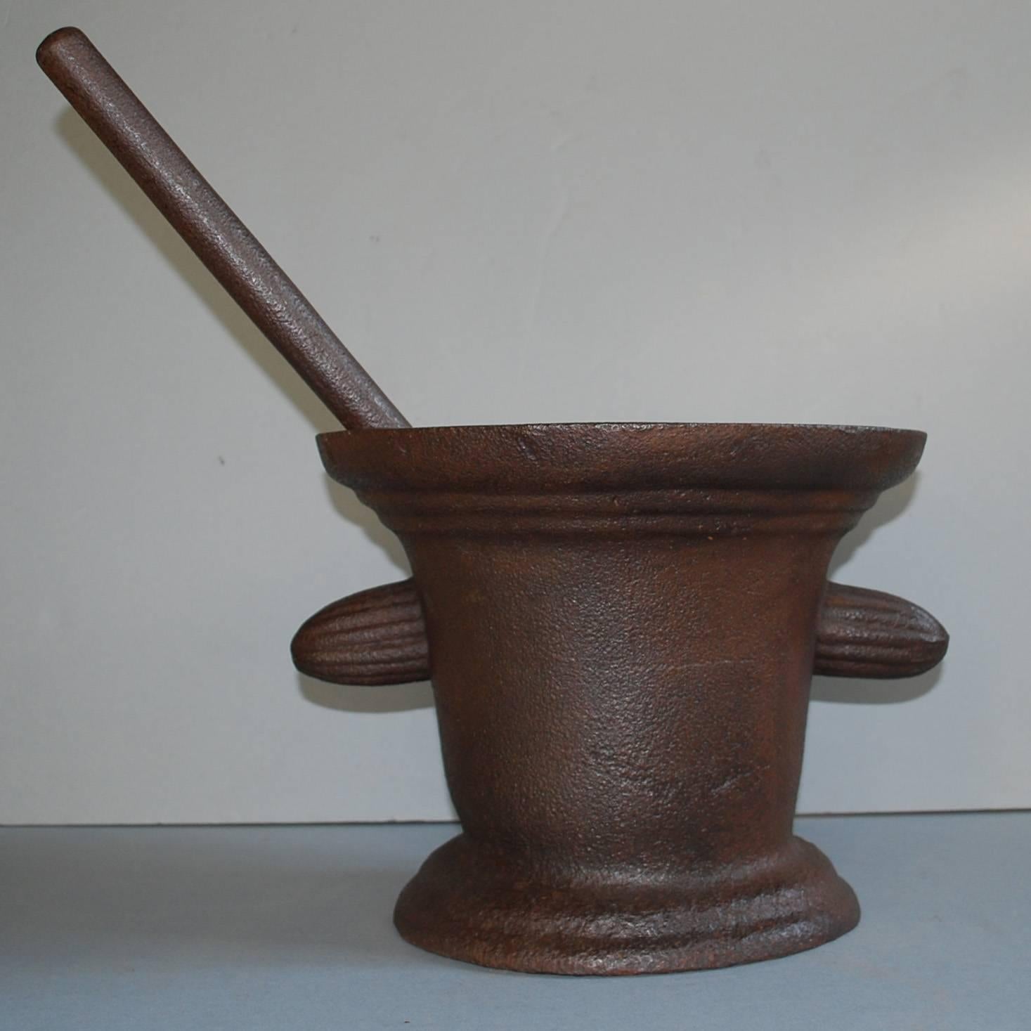 Heavy, large mortar and pestle made from cast iron.
Originates France, dating circa 1850.
(shipping cost on request, depends on destination).
