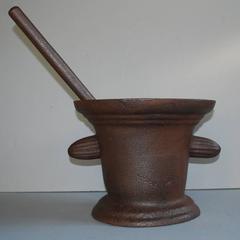 19th Century Large Cast Iron Mortar and Pestle