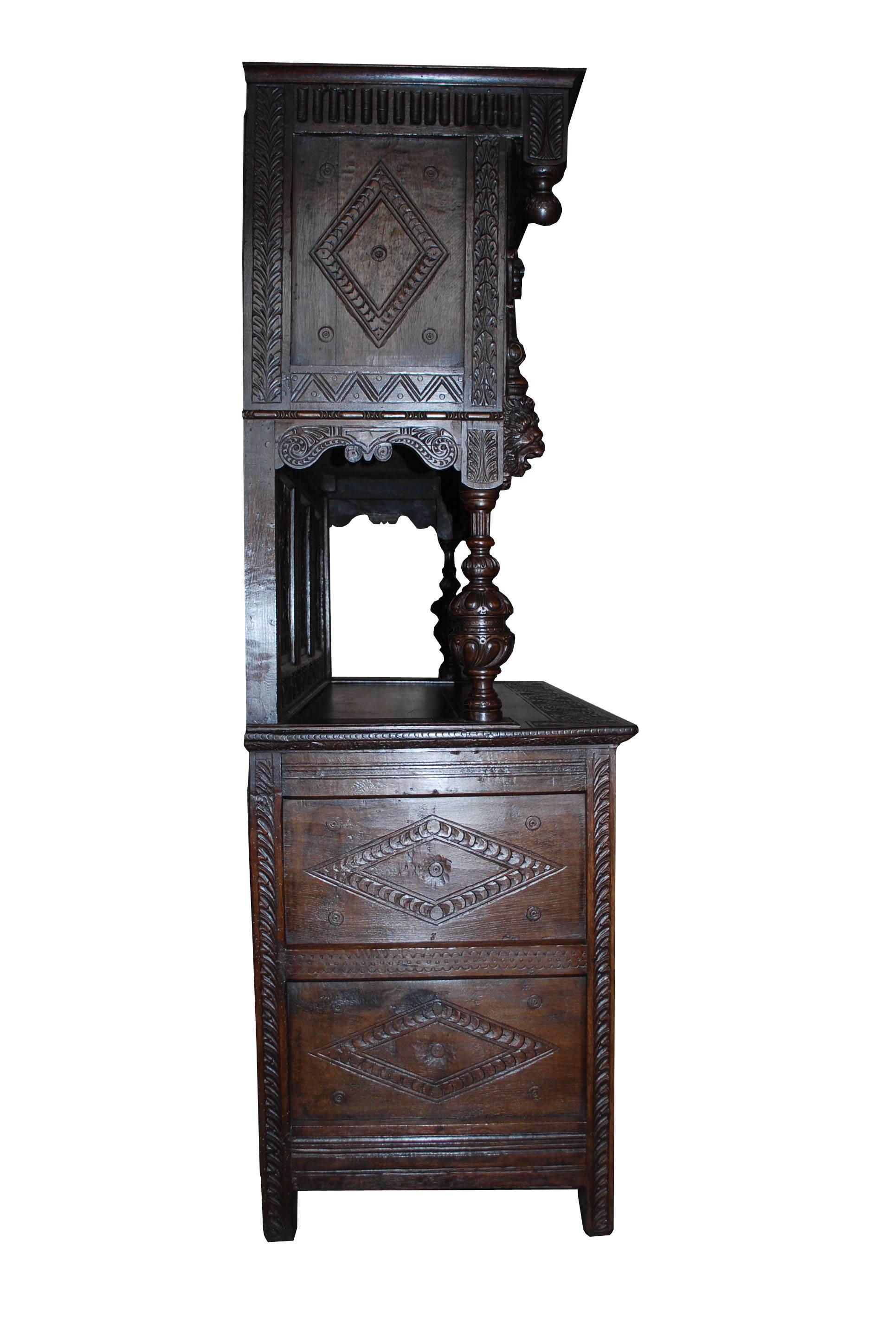 Oak Early 19th Century English carved oakwood tudor cabinet For Sale