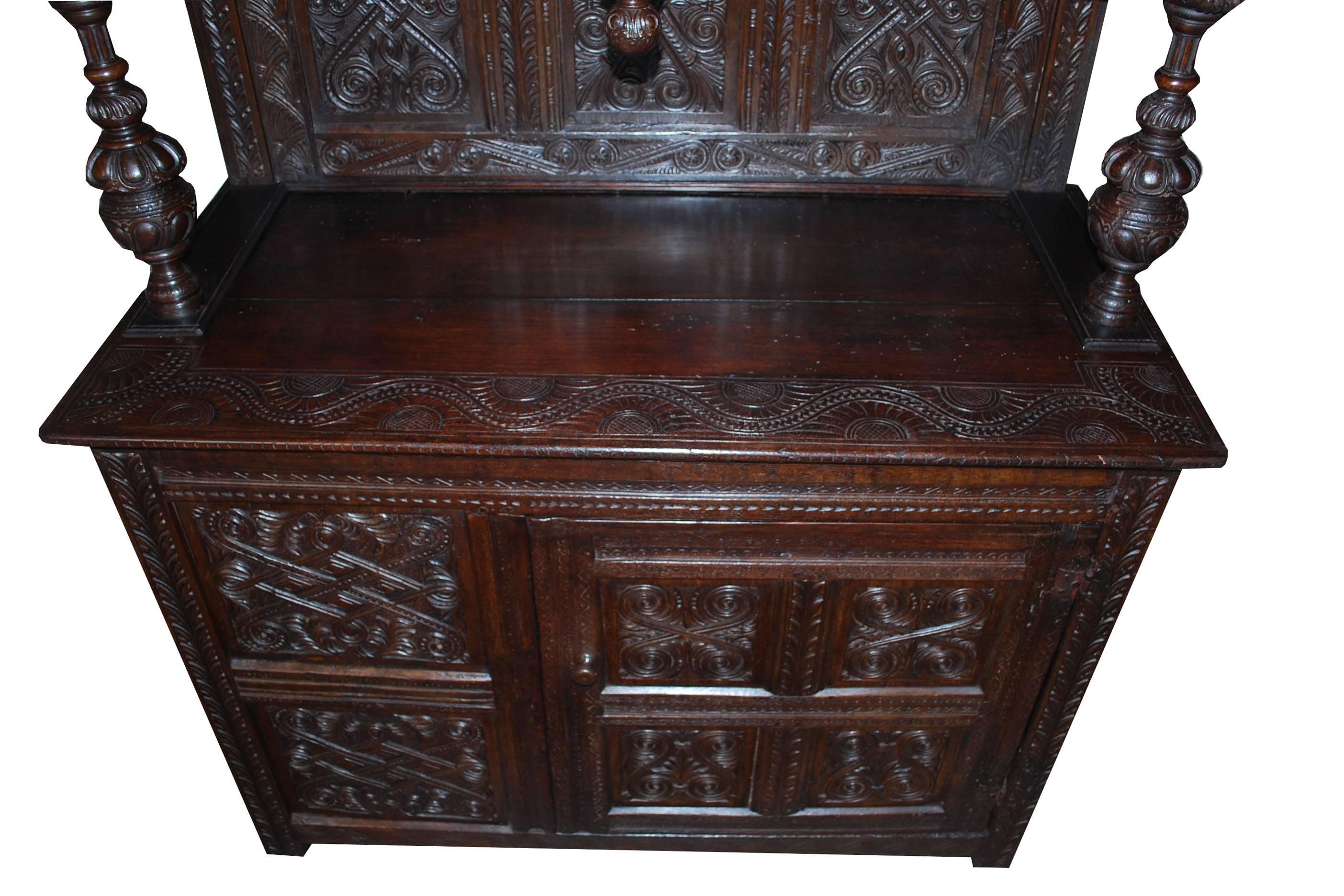 Early 19th Century English carved oakwood tudor cabinet For Sale 3