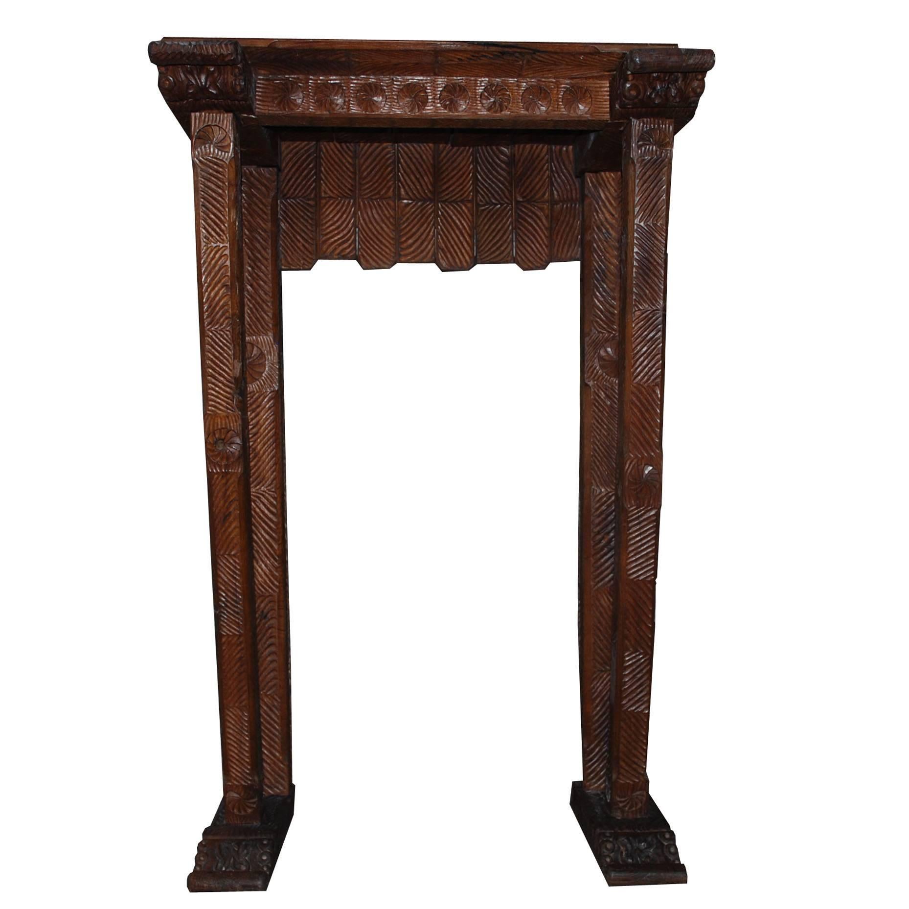 20th century neo Gothic hand-carved oakwood fireplace mantel.
Originates Netherlands, dating, circa 1900.
