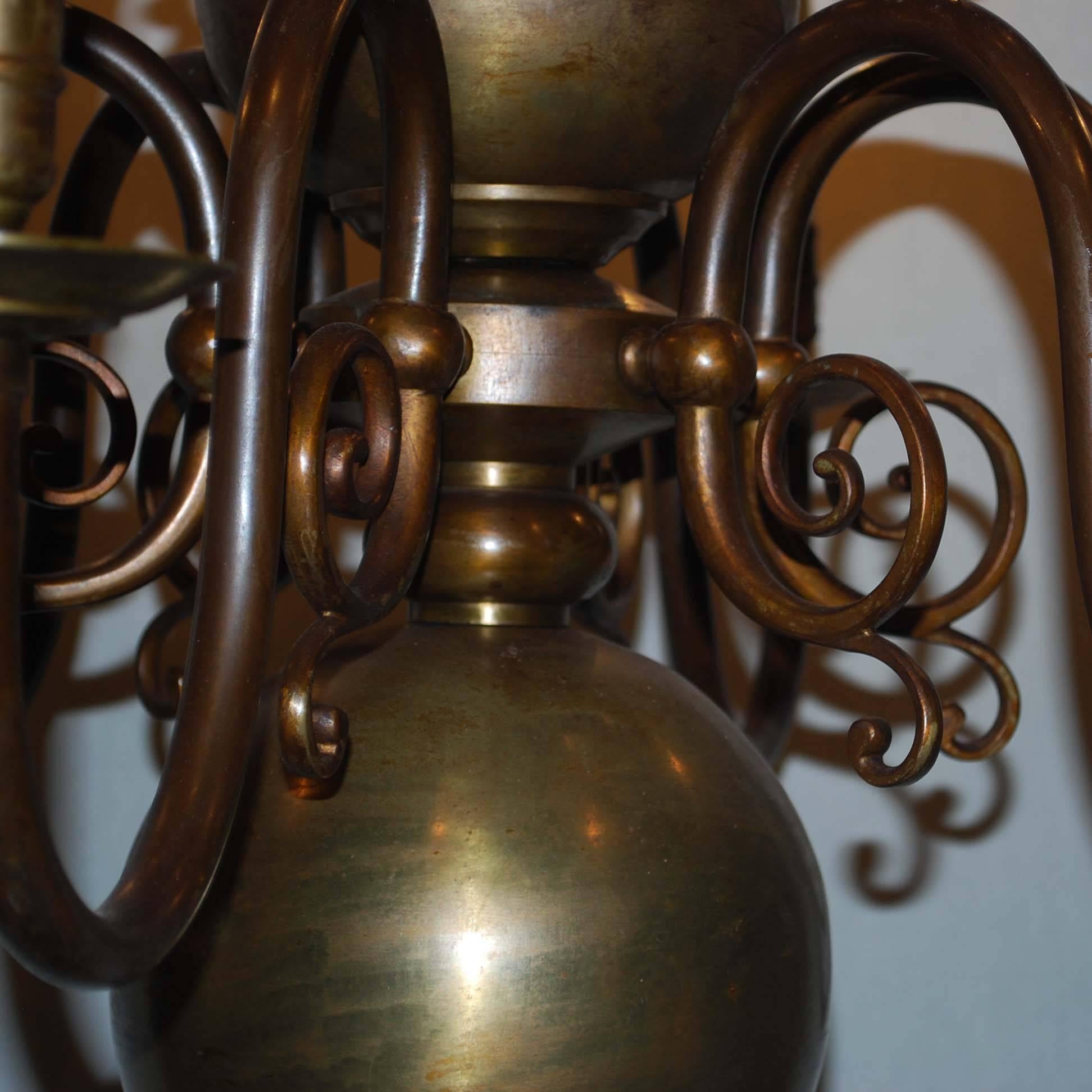 Dutch Pair of 20th Century Brass Chandeliers