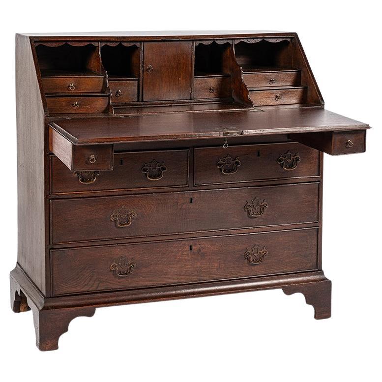 Antique 19th century warm brown English Oak Georgian  Slant-Front Desk