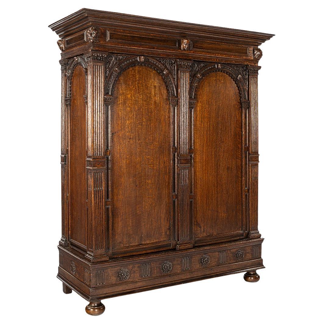 Eccezionale Antico Gabinetto di Portales in quercia del 18° secolo, Rinascimento olandese, Età dell'oro