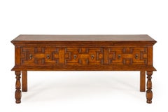 English Jacobean Revival Oak Console Table with Geometric Drawers, circa 1900