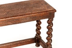 English Jacobean Revival Oak Stool or Side Table with Barley Twist Legs, 1900's