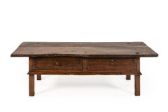 Antique Spanish Chestnut Coffee Table with Two Drawers and Exceptional Patina