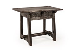 Exceptional Spanish Carved Chestnut Table, First Half of the 17th Century