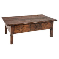 Antique Indonesian Teak Coffee Table with Drawer and Incised Decoration, 1900s