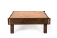 Flemish Brutalist Coffee Table in Brushed Oak and Patinated Copper, 1960s