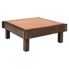 Flemish Brutalist Coffee Table in Brushed Oak and Patinated Copper, 1960s